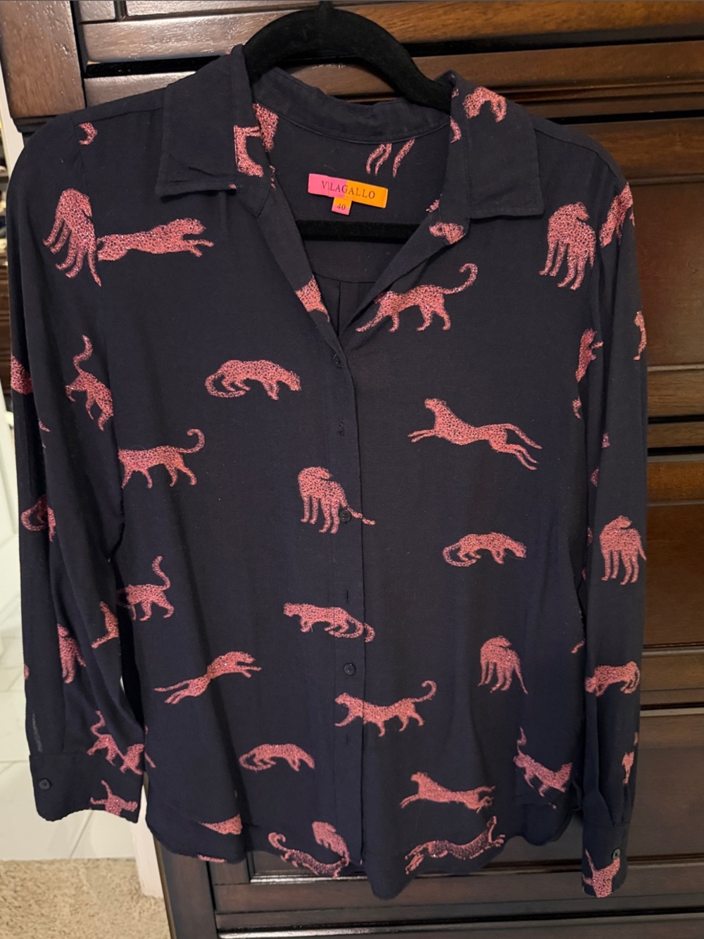 Vilagallo Navy Shirt with Pink Animal glitter Print